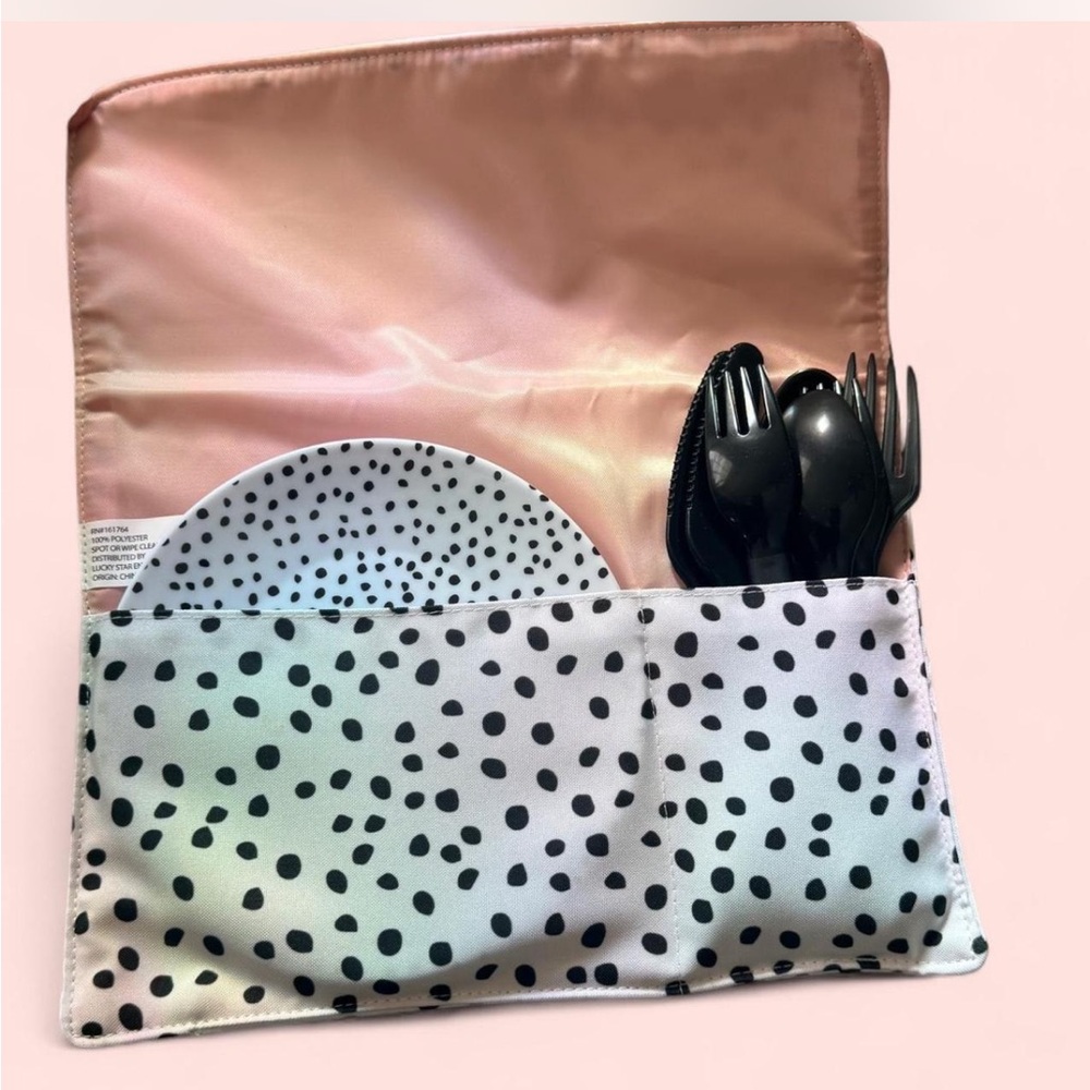 Polka Dot Cutlery Roll in Blush Interior